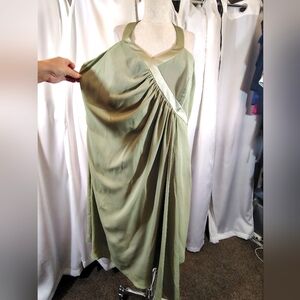 Alfred Angelo Short Formal Halter Dress, Sage Green, Pleated, Zipper, Strap, 16